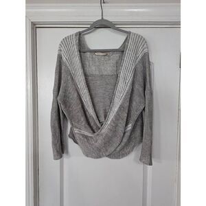 Soft‎ Surroundings Cross Front Sweater women's size XL gray open knit yoga linen